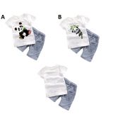 Tričko a kraťasy panda velikost 100-110 cm - tričko šířka 34 cm, tričko délka 44 cm, v pase šířka 21 cm, kraťasy délka 32 cm - obrázek A