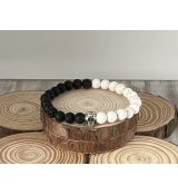 korálky z minerálů - přírodní lávové korálky + mezidíl opice - velikost náramku 16 cm