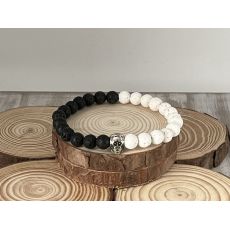korálky z minerálů - přírodní lávové korálky + mezidíl opice - velikost náramku 16 cm
