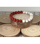 syntetický tyrkys a magnezit - barva červená a bílá - velikost náramku 17 cm