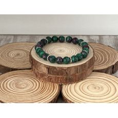 korálky z minerálů - barva zelená a fialová - velikost náramku 15 cm