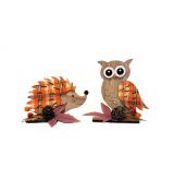 Sova + ježek - podzimní dekorace - rozměr 11 x 9 cm